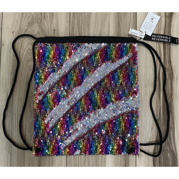 Drawstring Backpack With Reversible Sequin Pattern NWT - Picture 2 of 6